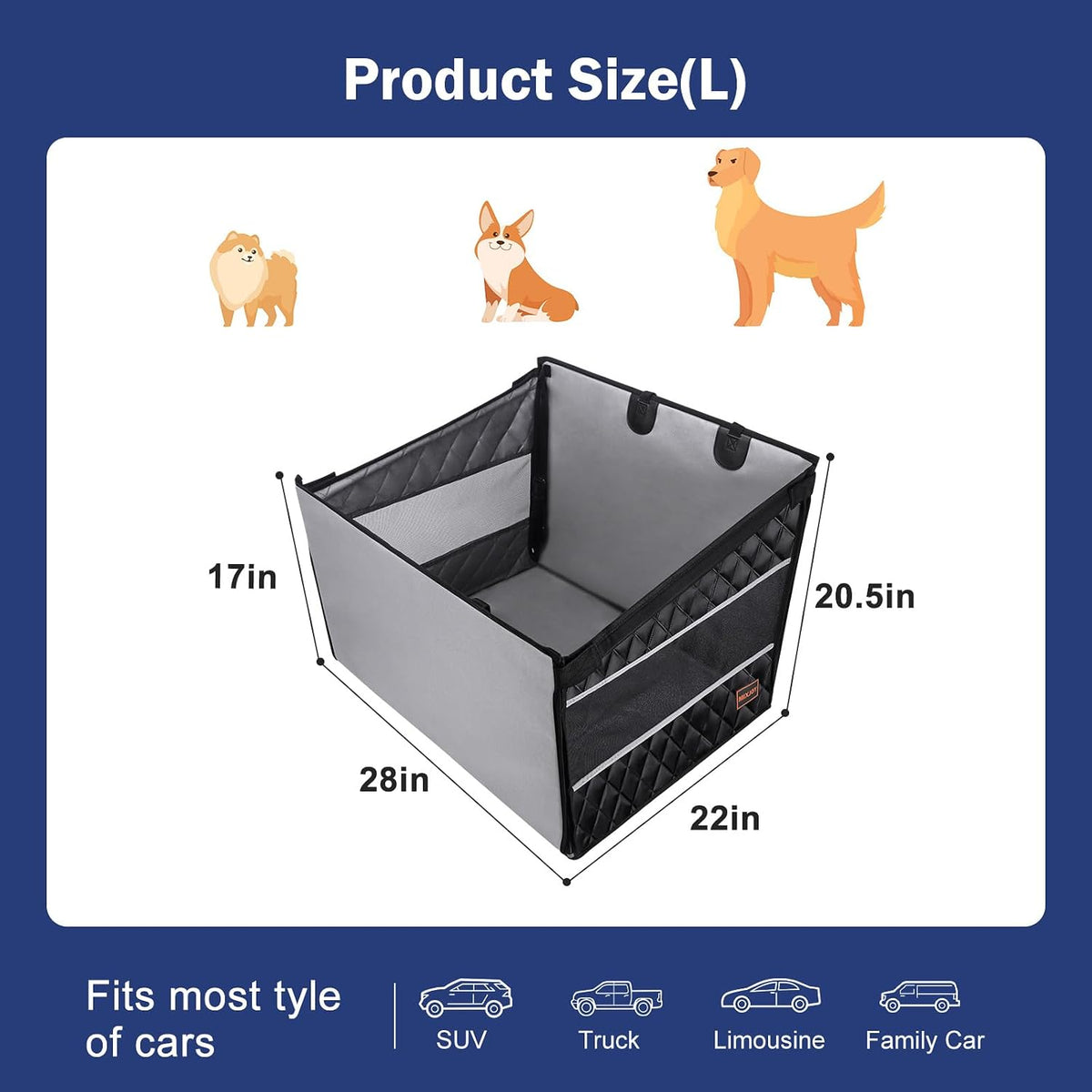 Dog Car Seat for Large Medium Dogs, Back Seat Extender for Pets, Waterproof Pet Carseat for Medium Sized Dog, Hammock