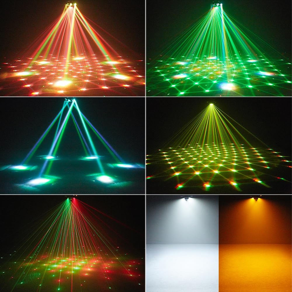 Moving Head DJ Lights, Rualin 120W Stage Light 4 in 1 with RGBW 6 Arms Beam, Kaleidoscope Light, Red Green Starry and