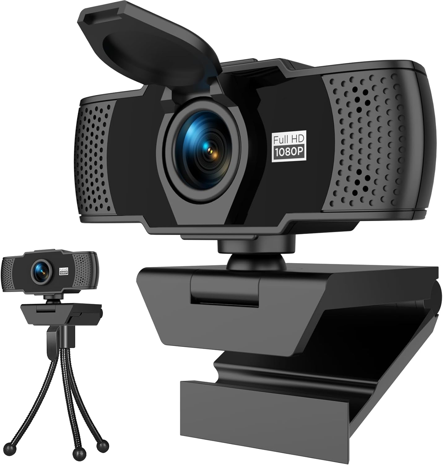 Full HD 1080P Webcam with Dual Microphones & Privacy Cover for PC, Desktop, Laptop, Plug&Play USB Computer Camera