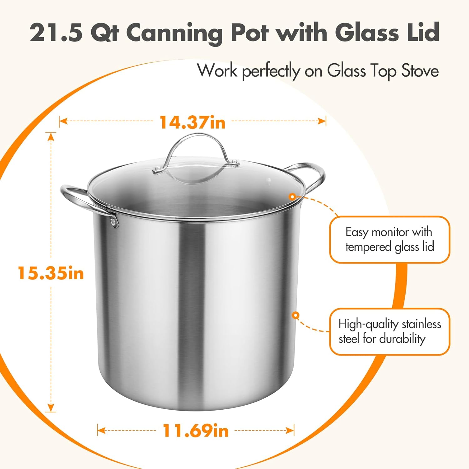 21.5Qt Water Bath Canner with Glass Lid and Jar Rack