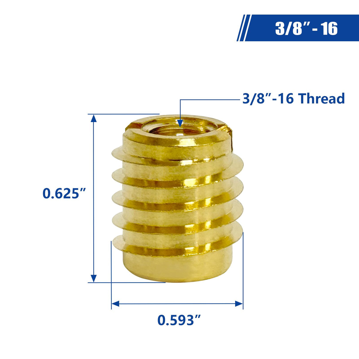 Threaded Inserts for Wood, Installation Kit, Brass, Includes 3/8"-16 Knife Thread Inserts (10pcs), Drill, Installation Tool