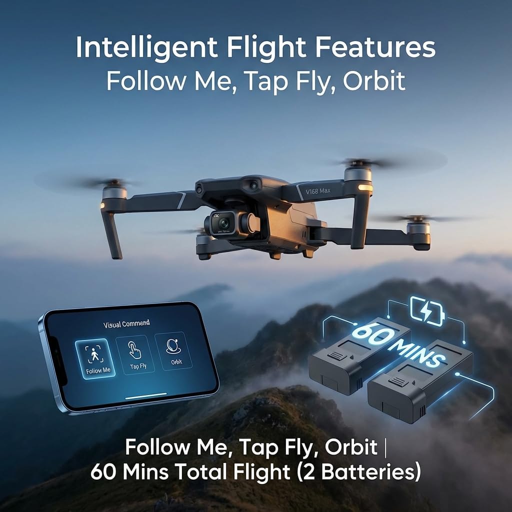 V168 Pro MAX GPS Drones with Camera for Adults 4K, RC Drone with 4.5" HD Screen on Controller, 60 Mins Flight, Long
