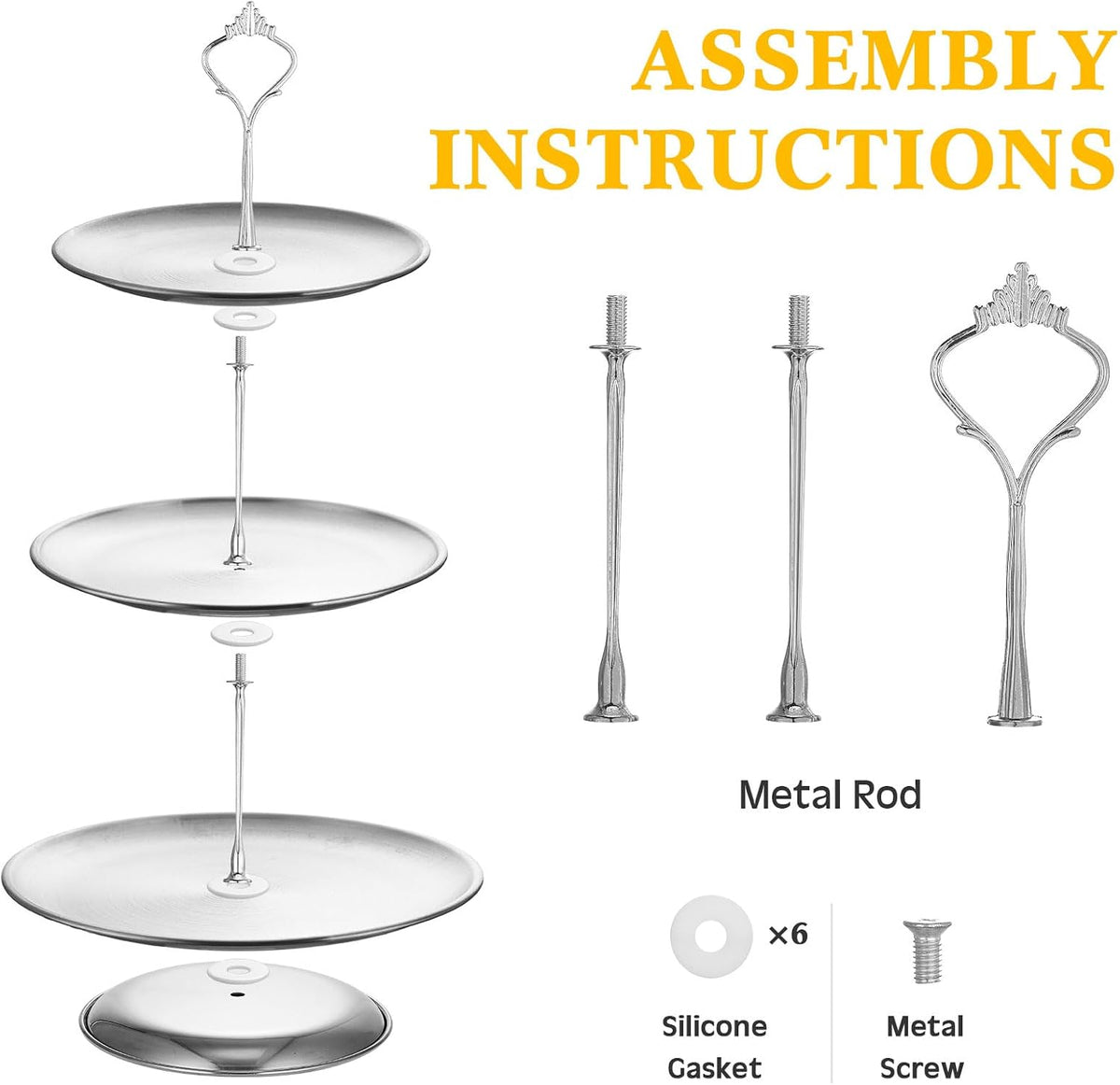 2 Pack 3 Tier Cupcake Stand Serving Tray Metal,Silver