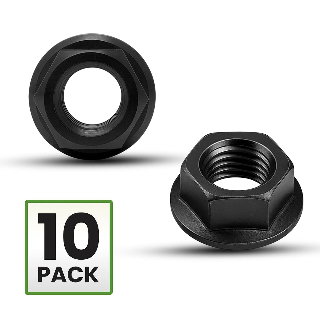 M6 x 1.0 Black Zinc Finish Durable Flange Nuts 10 Pack