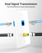 VCE UL Listed Coax and Ethernet Wall Plate CAT6, Blue 2-Pack