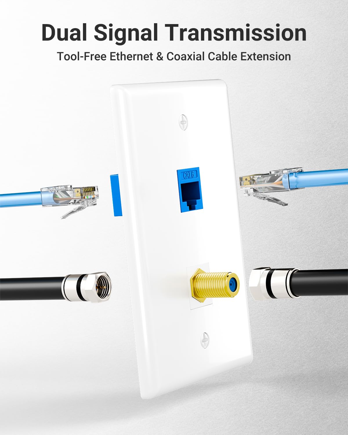 VCE UL Listed Coax and Ethernet Wall Plate CAT6, Blue 2-Pack