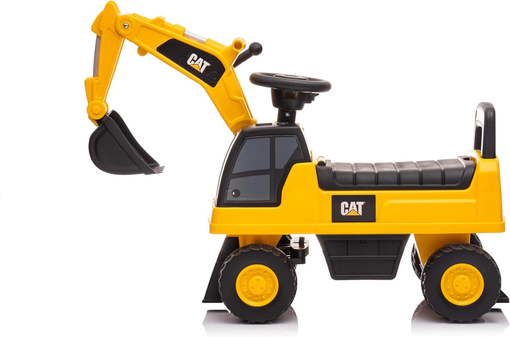 CAT Excavator Push Car – Licensed Caterpillar Ride-On Digger Toy for Kids with Rotating Bucket & Under-Seat Storage –