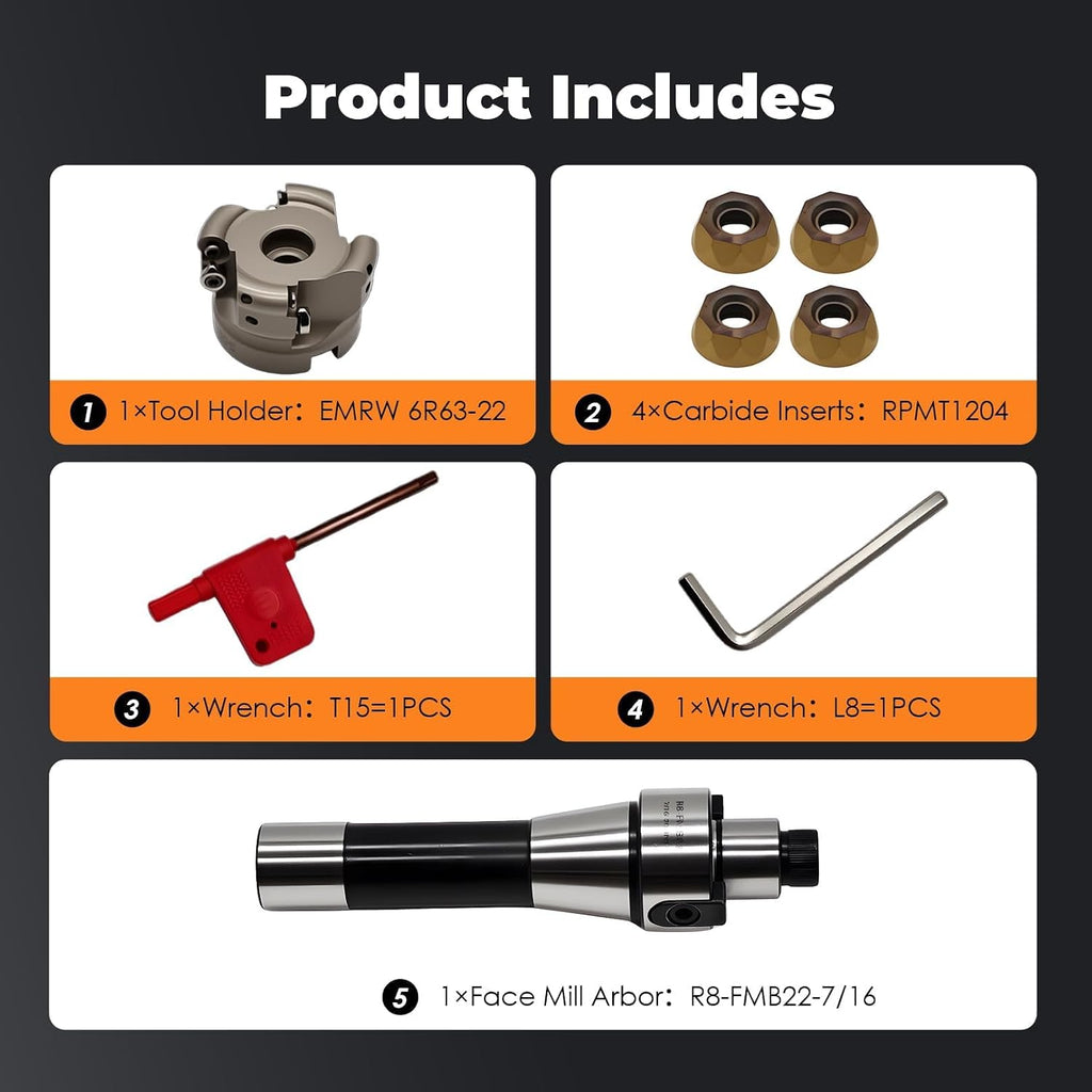 Face Mill Cutter Hard Alloy Inserts R8-FMB22 with Accessories
