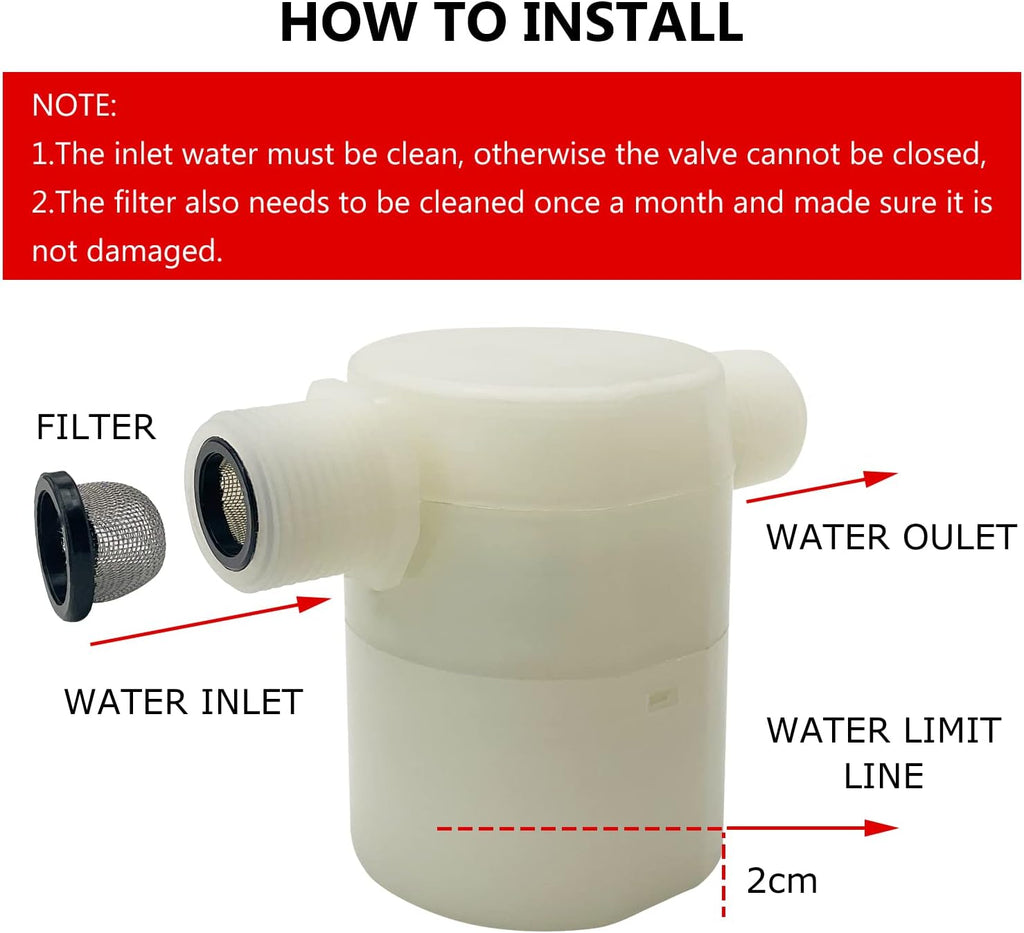 Water Float Valve, Water Level Control Water Tank Traditional Float Valve Upgrade 2 PCS(3/4", side inlet)