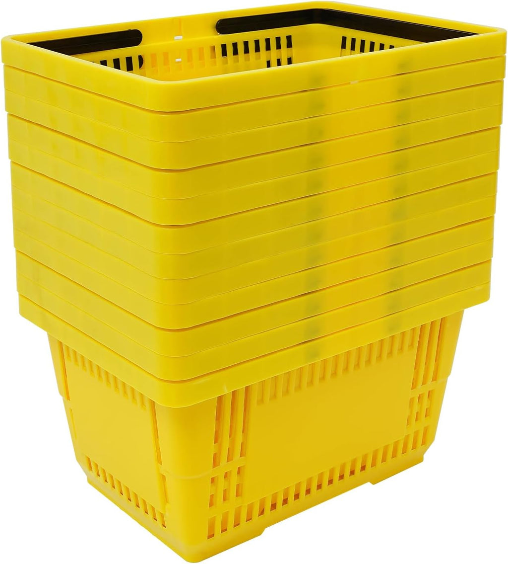 12PCS Shopping Baskets with Handles, 21L Plastic Grocery Basket for Retail Store, Supermarket, Grocery Shopping |17"