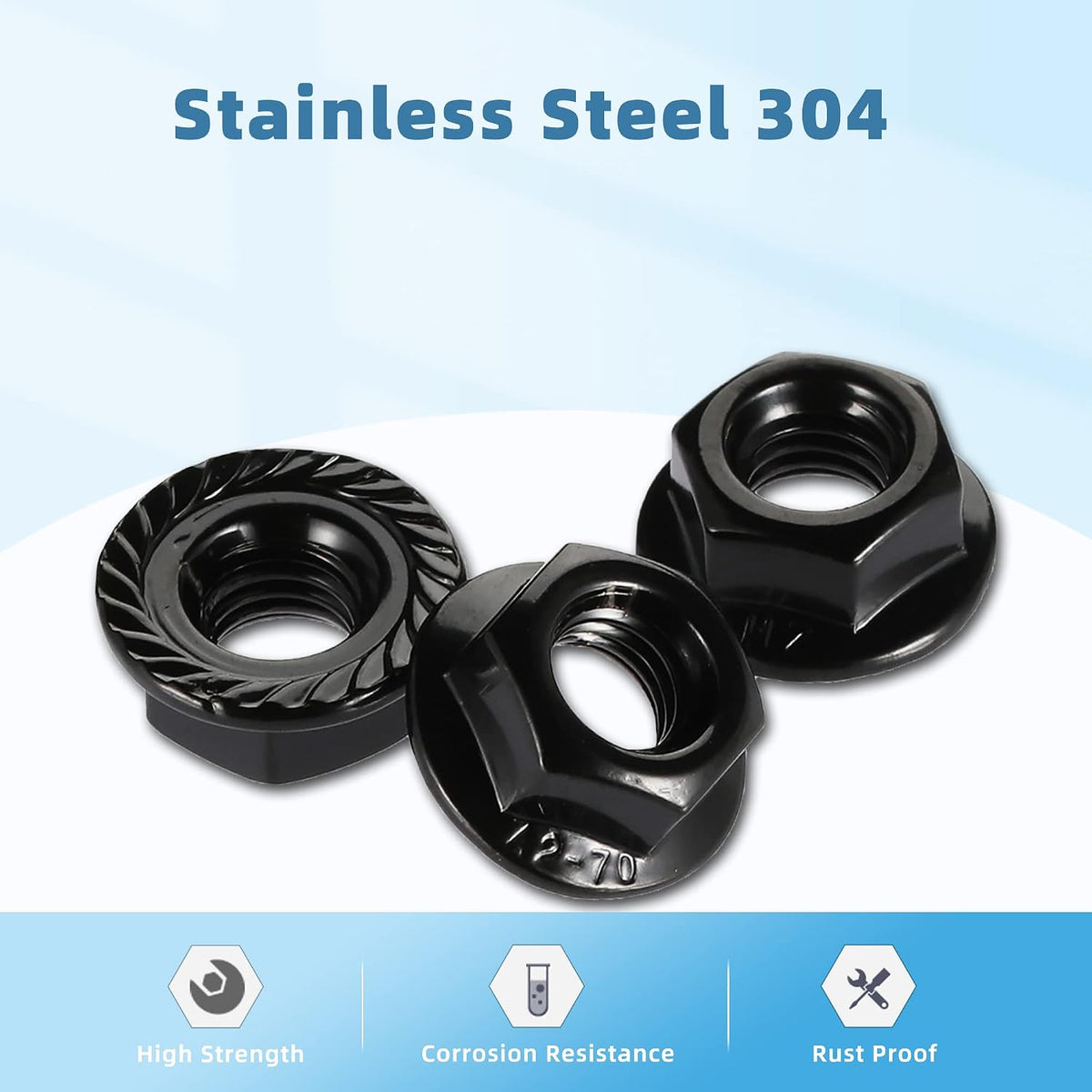 6-32 Serrated Flange Hex Lock Nuts, Stainless Steel 18-8 (304), Black Oxide, 100 PCS