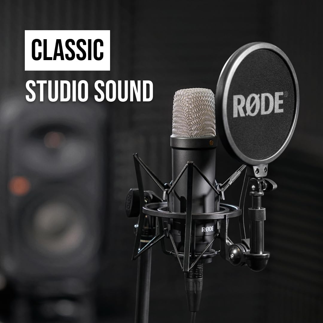 RØDE NT1 Signature Series Large-Diaphragm Condenser Microphone with Shock Mount, Pop Filter and XLR Cable for Music