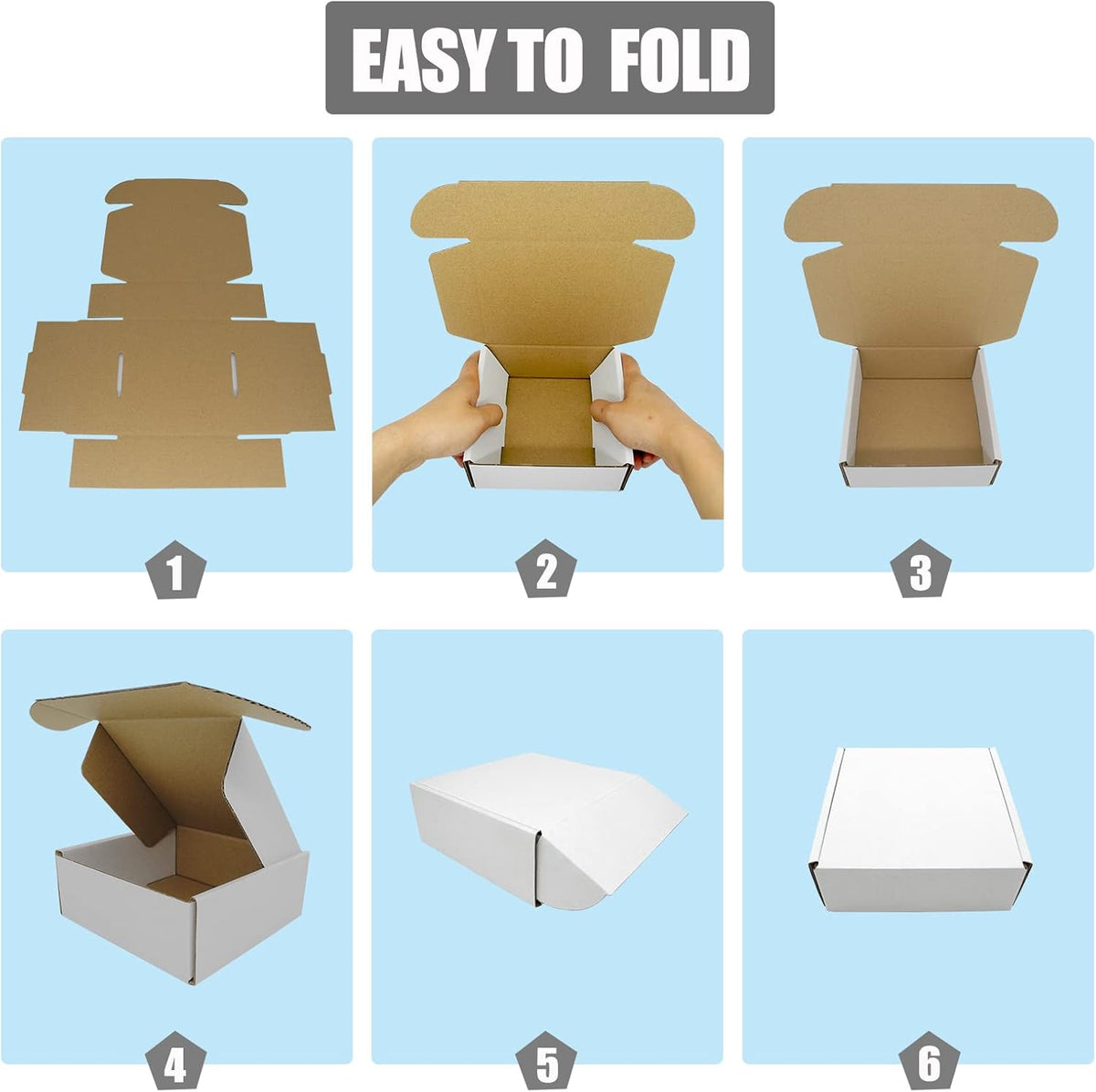 7x6x2 Shipping Boxes, Small Cardboard Box White Mailing Flat Corrugated Literature Mailer for Small Business