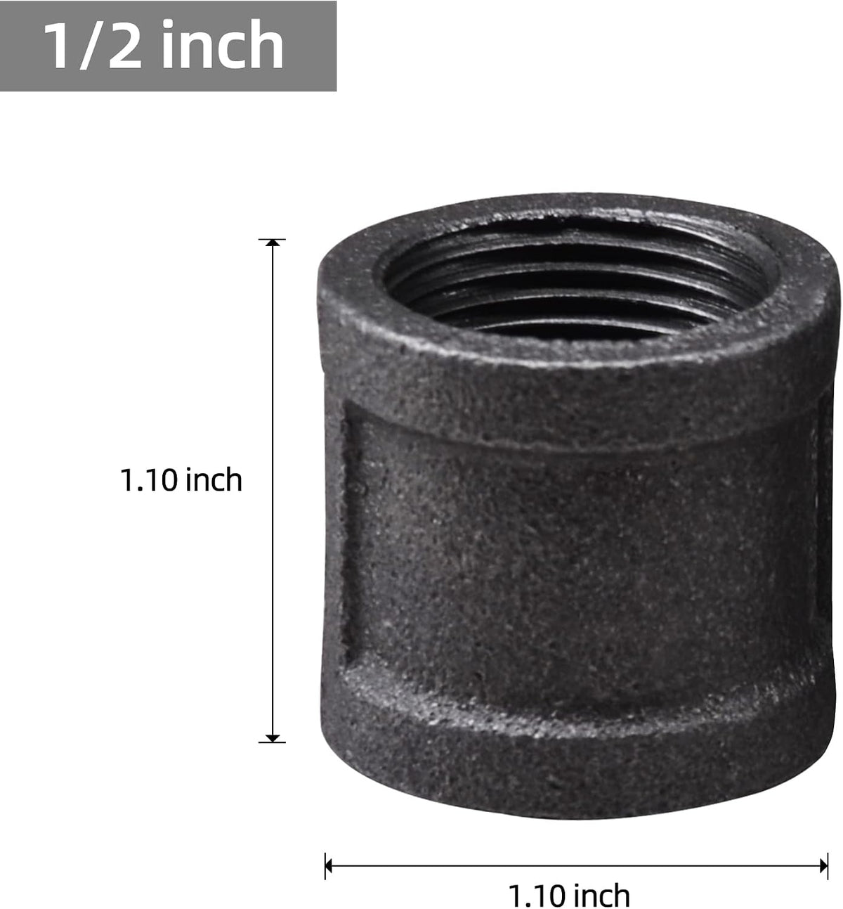 DSDS 20 PACK 1/2" Socket Pipe Coupling, Rustic Industrial Black Malleable Iron Pipe Coupling Socket for Pipe Shelf Furniture Home Decor