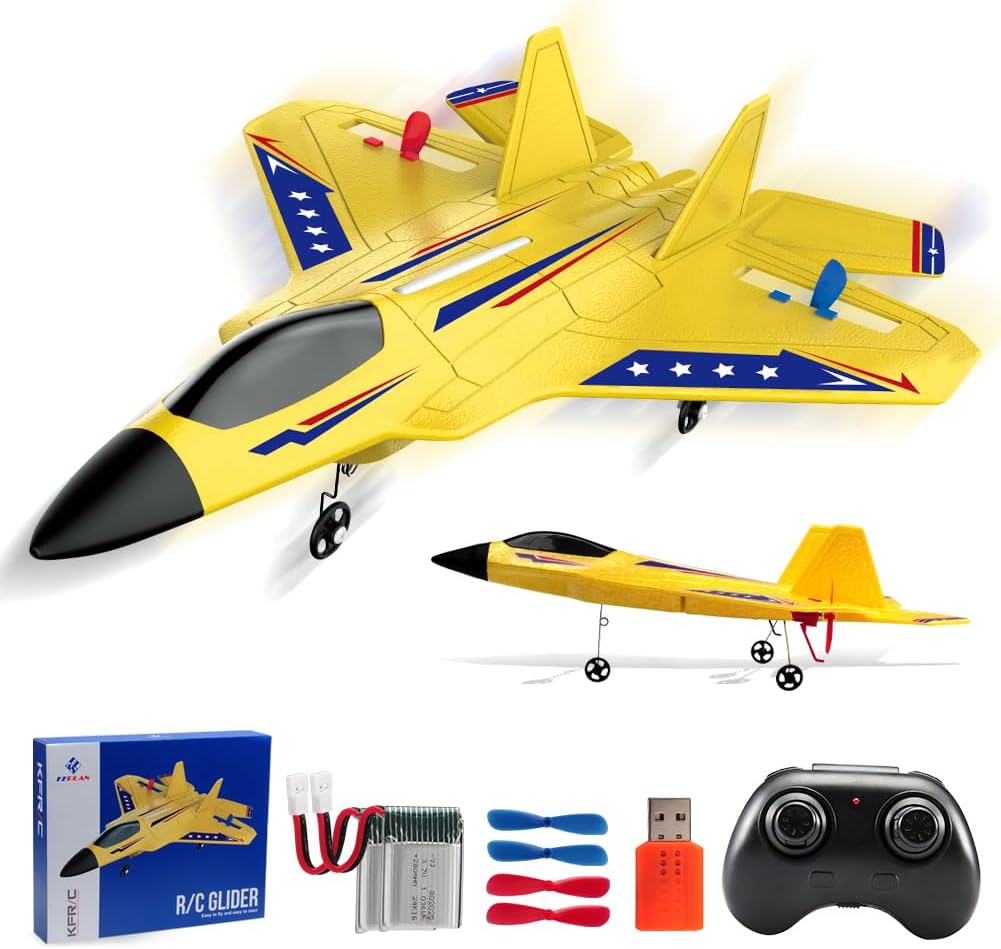 F22 2.4GHz RC Jet, Gyro Airplane with 2 Batteries for Beginners | Built-in gyro stabilization for stable flight, LED