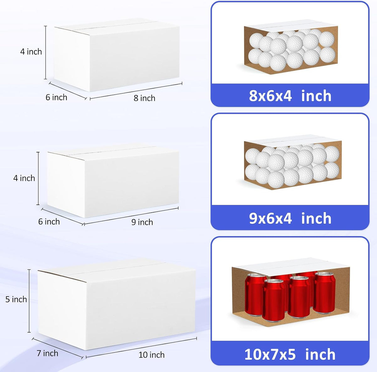 12 Pack Small Shipping Boxes Assorted Sizes, 8x6x4 & 9x6x4 & 10x7x5 4 PCS Each Small Boxes, White Corrugated Box