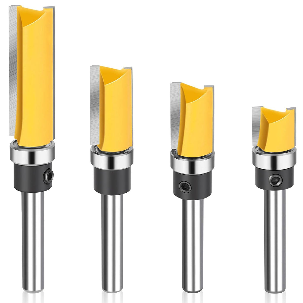 4PCS Flush Trim Route Bit 1/4 Shank with Bearing, Prevent Tear-Out | 4 Cutting Lengths, Straight Cut Carbide Tipped