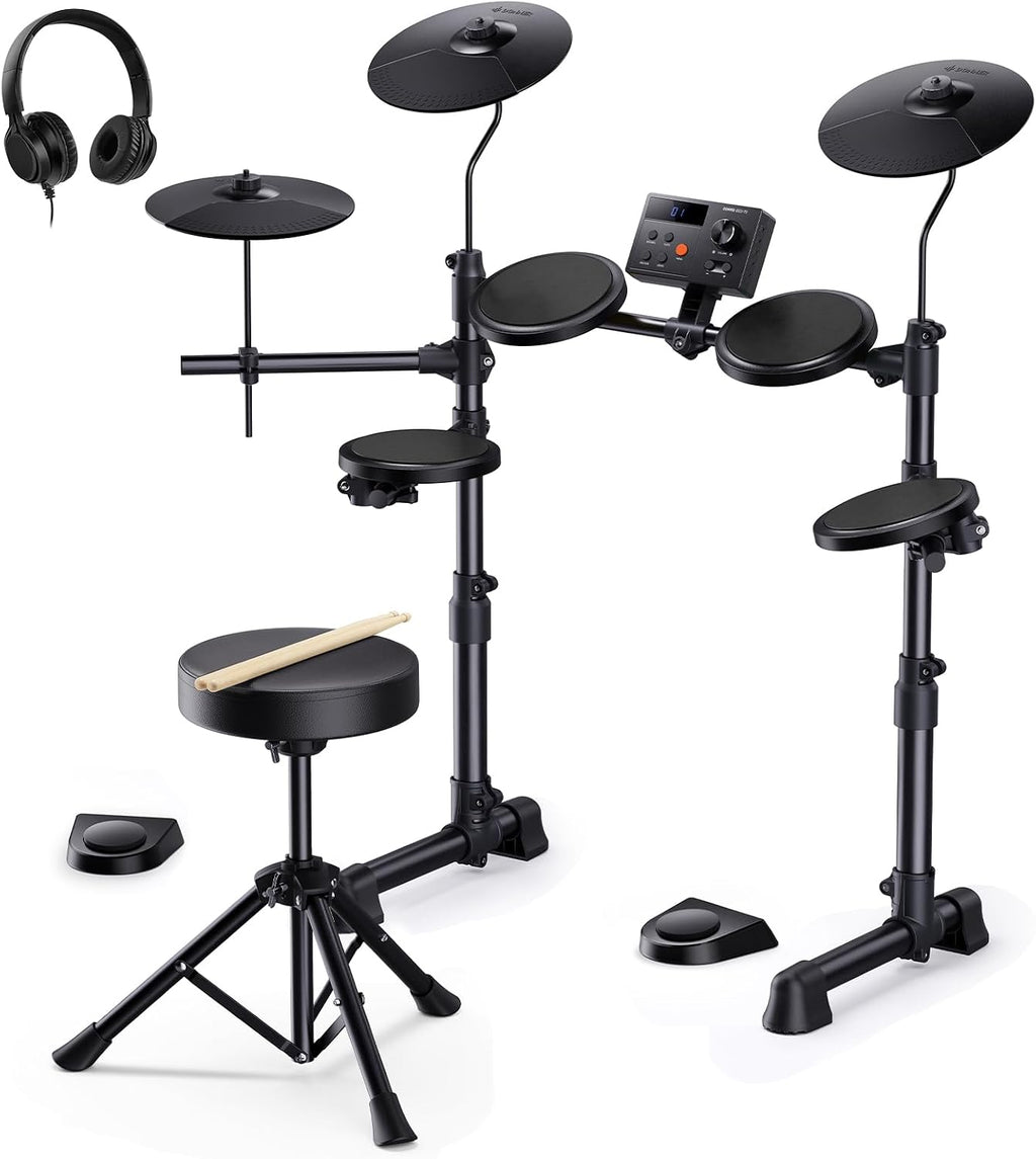 DED-70SE Electronic Drum Set for Kids, Electric Drum Kit with 150 Sounds, 4 Quiet Silicone Pads, 9" Cymbals, USB