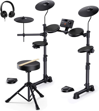 DED-70SE Electronic Drum Set for Kids, Electric Drum Kit with 150 Sounds, 4 Quiet Silicone Pads, 9" Cymbals, USB