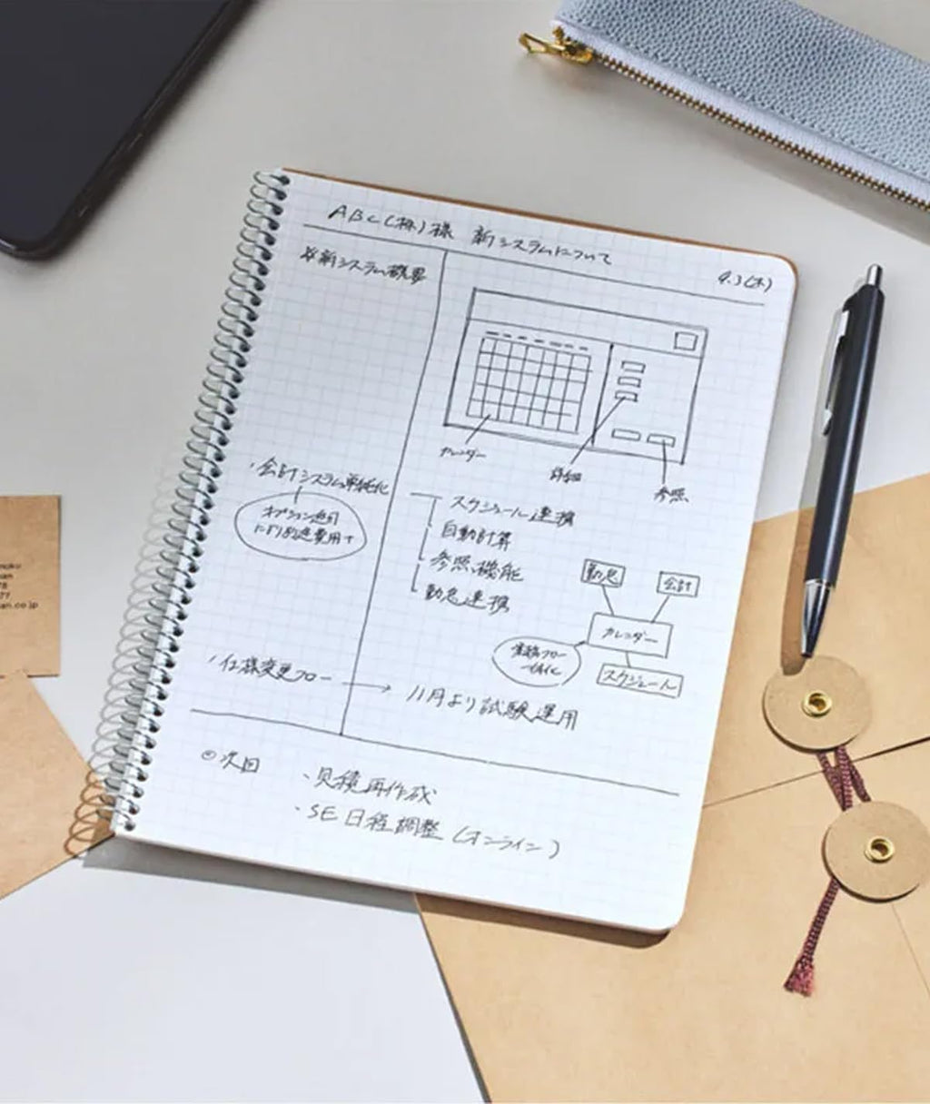 Spiral Note Basic Notebook, 160 Pages, A4, 5mm Graph Paper | 8.27"x11.69" Grid, Kraft Cover, Twin-Wire Bound To Lay