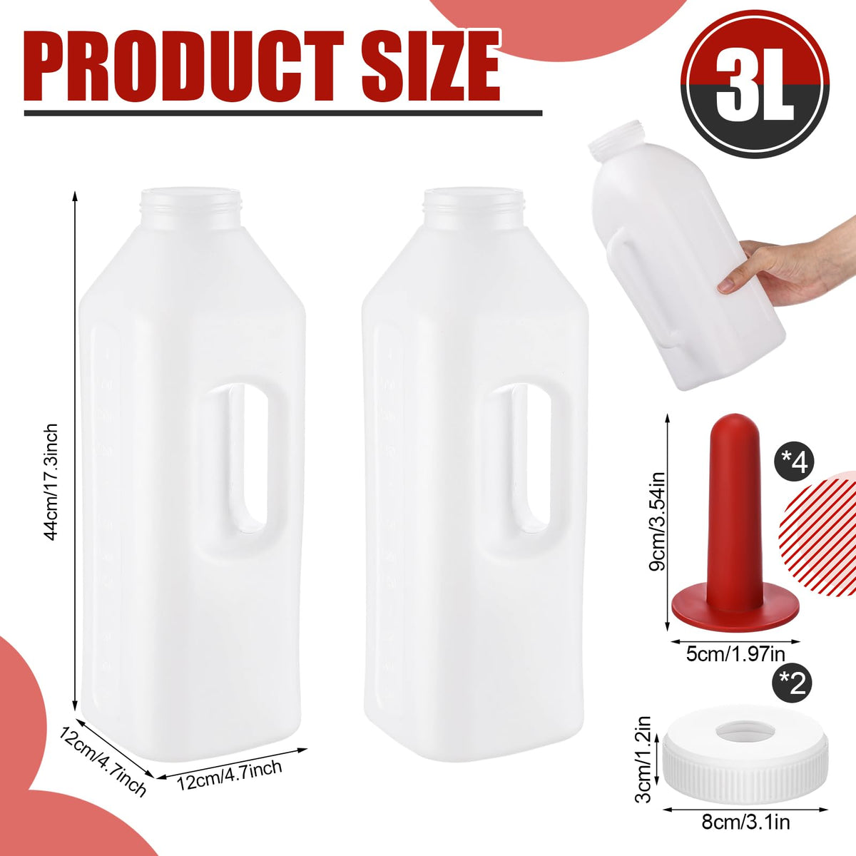 2 Sets Calf Feeding Bottle with Nipples, 3 Quart