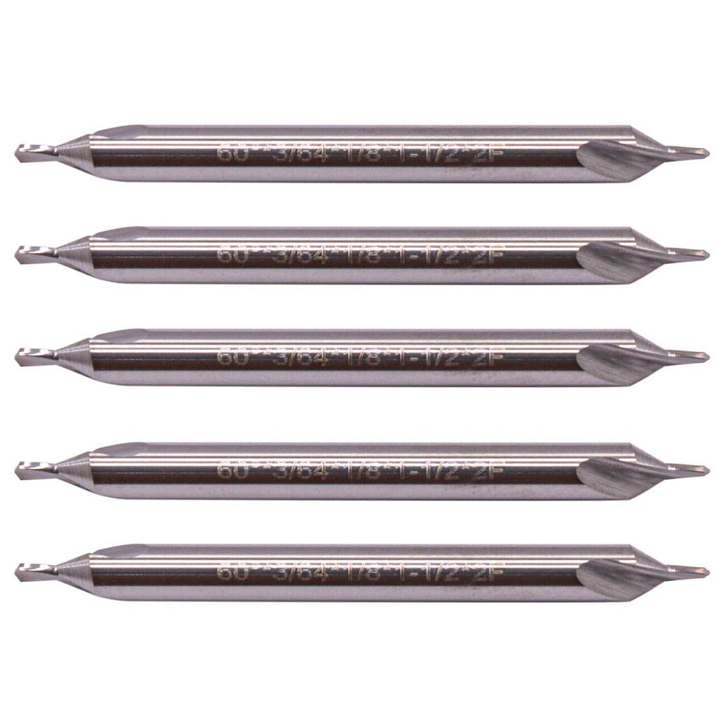 5Pcs #1 60 Degree Solid Carbide Center Drills - 3/64" Pilot - 1/8" Shank
