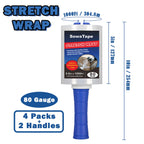 4 Pack Clear Stretch Wrap Film with 2 Plastic Handle 5''x1000Ft