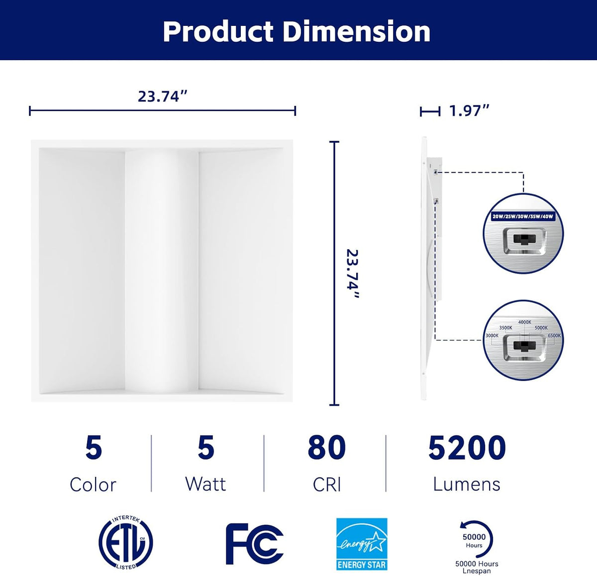 2x2 FT LED Center Basket Troffer Panel Light Drop Ceiling Lights
