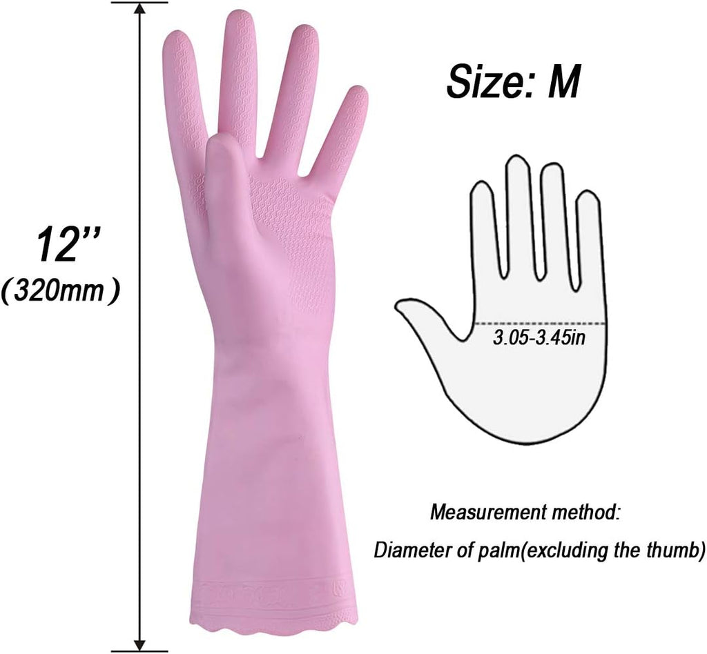 Household Cleaning Gloves - 2 Pairs Reusable Kitchen Dishwashing Gloves with Latex Free, Cotton lining, Waterproof