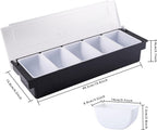 5 Compartment Plastic Dispenser Fruit Veggie Condiment Caddy with Lid，Ice Cooled Condiment Serving Container Chilled