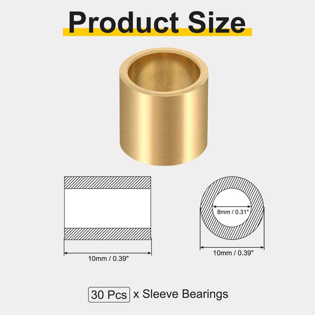 uxcell 30Pcs Sleeve Bearings, 8mm Bore x 10mm OD x 10mm Length