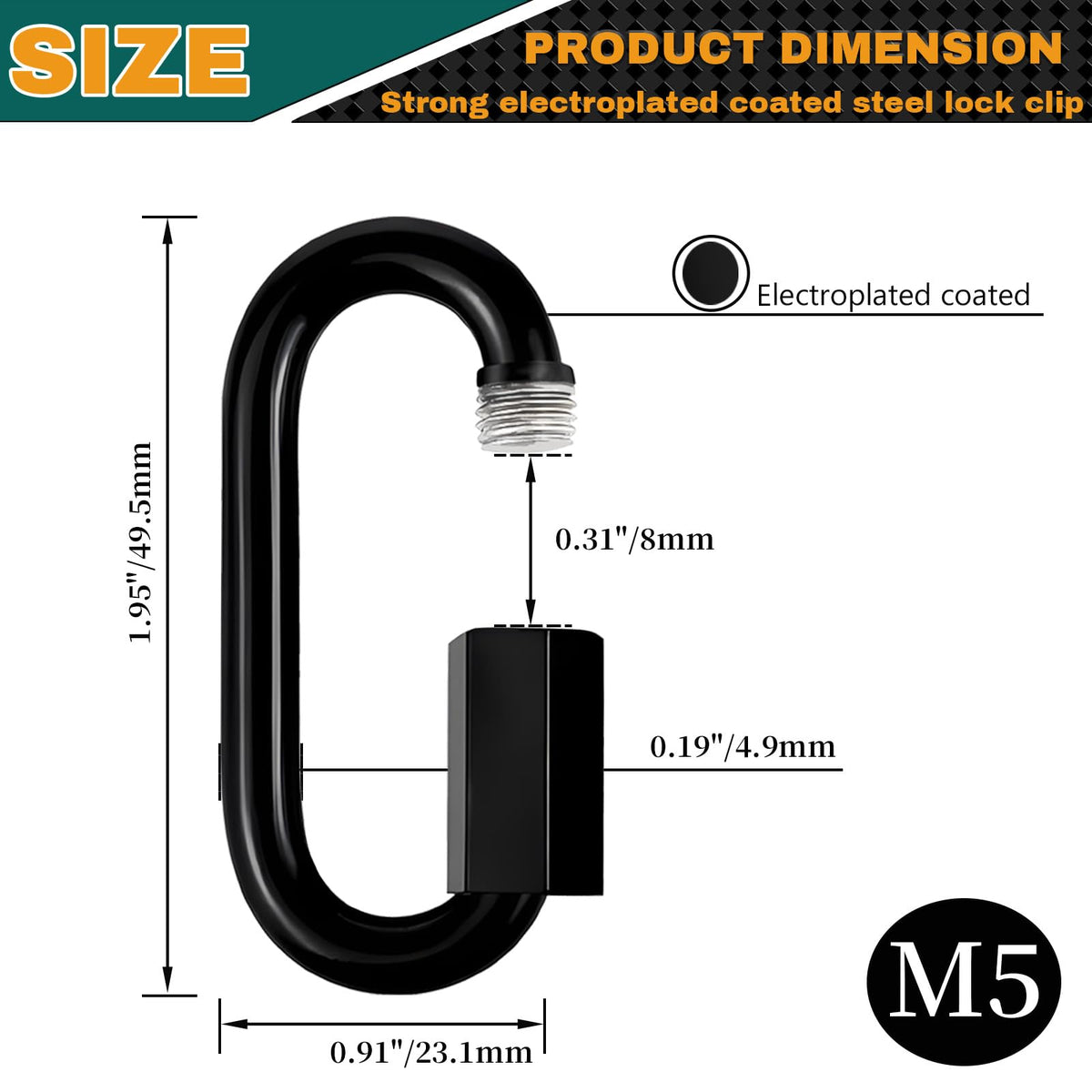 50 PCS 1.95IN(M5) Quick Link, Heavy Duty Locking Connector Rated 650 Lbs
