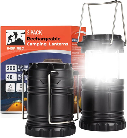 Rechargeable Camping Lantern, Pack of 2 - LED Camping Lantern Battery Powered, Waterproof Solar Lantern for
