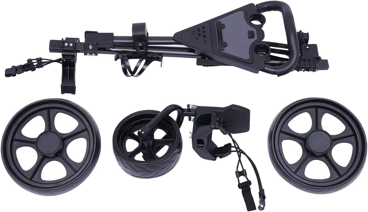 3 Wheel Golf Push Cart, 64.96 * 40.15in Foldable Golf Push Cart Collapsible Golfs Pushs Carts Roller Golf Bag Holder