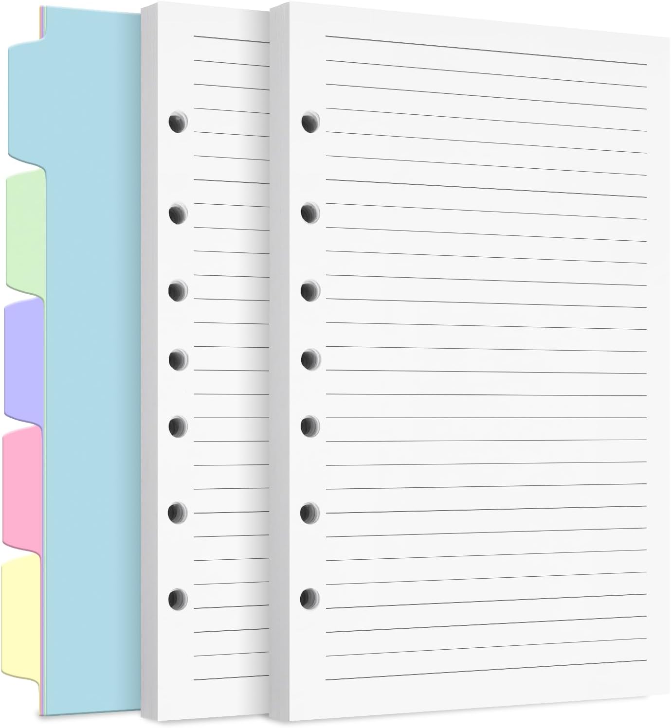 A5 Refill Paper, 7-Hole Planner Inserts for A5 Binder Budget Planner Journals Notebook, Loose Leaf Lined Paper with