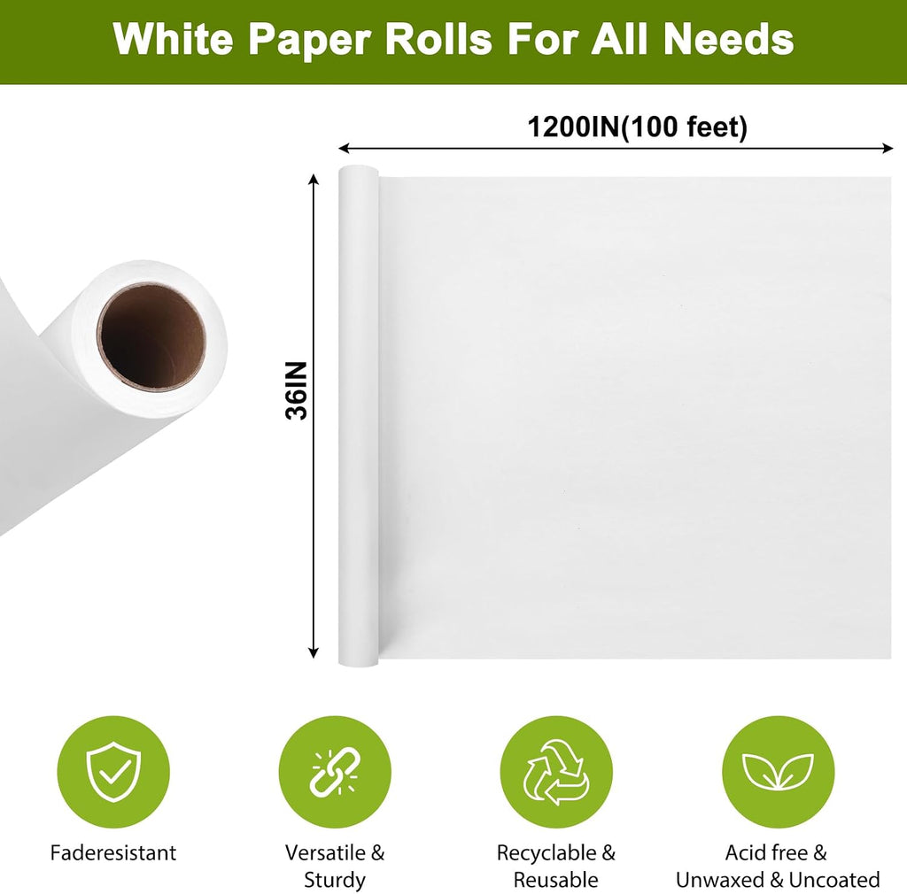 36" x 1,200"(100') White Kraft Paper Roll Banner Paper Craft Paper