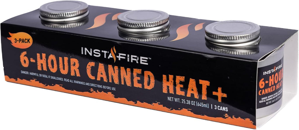 InstaFire 6-Hour Canned Heat (3-Pack) Camping, Camp Stove Cooking Food, Canned Heat, Nontoxic for Emergency