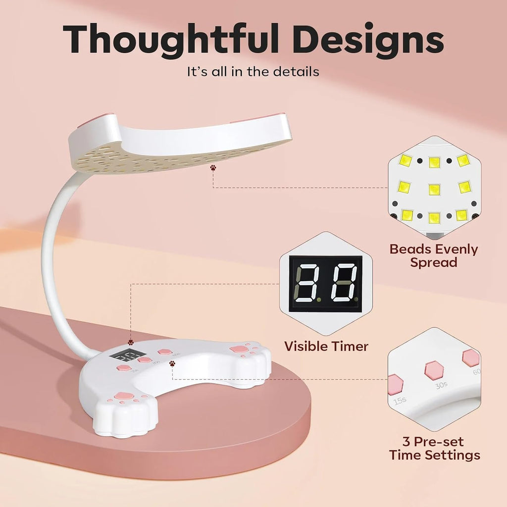 UV Light for Gel Nails, Gooseneck UV LED Nail Lamp White | Professional 48 W Nail Light for Gel Polish with 3 Timers