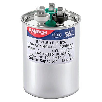 55/7.5uF 55+7.5MFD AC Capacitor 55 7.5 uF MFD 55/7.5MFD 370V or 440V CBB65B Round Dual Run Start A/C Capacitors ±6%