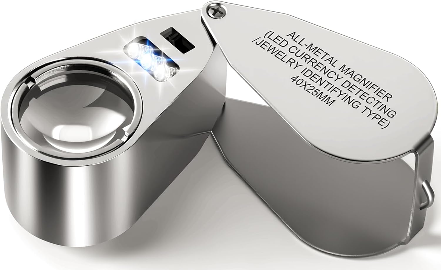 40X Jewelers Loupe Magnifier LED/UV Illuminated Magnifying Glasses | Jewelry Loop Pocket Folding Magnifying Glass