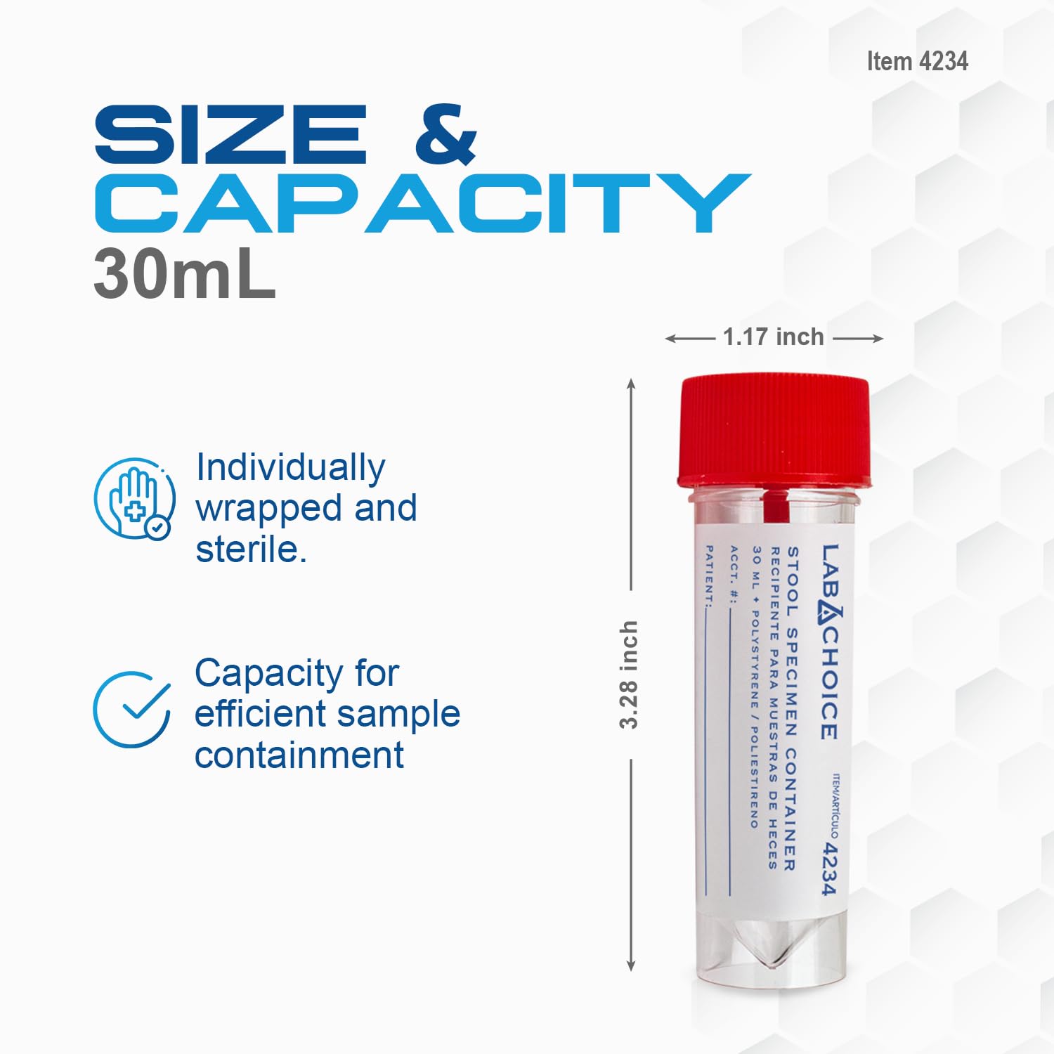 Stool Specimen Containers, Sterile, Individually Wrapped, Specimen Cups with Spoon Cap Lids, Clear with Red Lid, 1