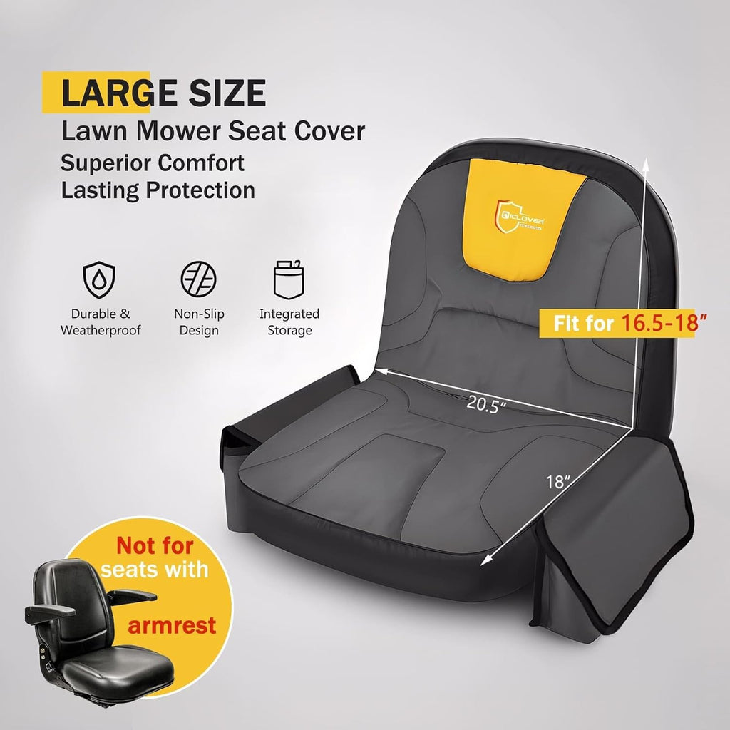Lawn Mower Seat Cover, Padded Riding Mower Seat Cushion - Medium | 2 Side Drink Pouch, Waterproof Heavy Duty 600D