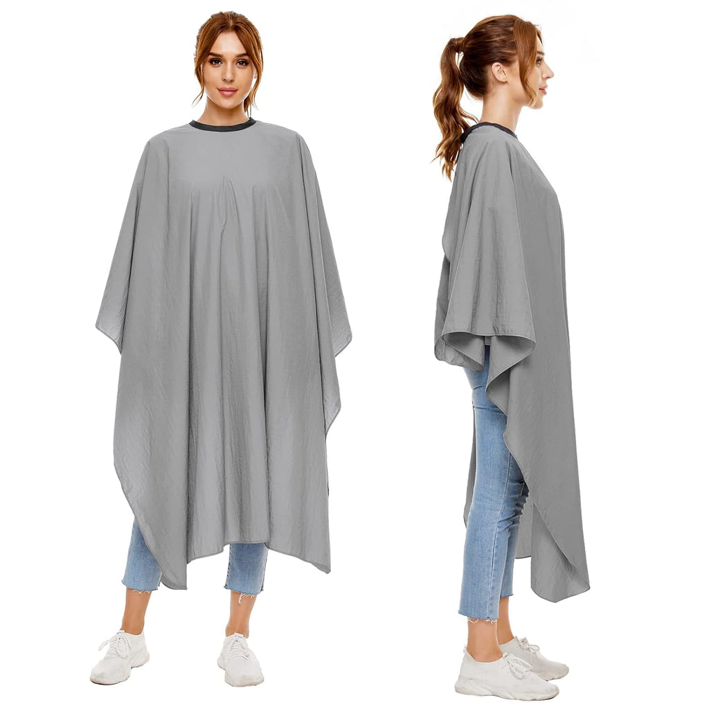 Hair Cutting Cape for Adults-Nylon Waterproof Large Salon Capes for Hair Stylit-Grey Barber Cape-with Adjustable Snap