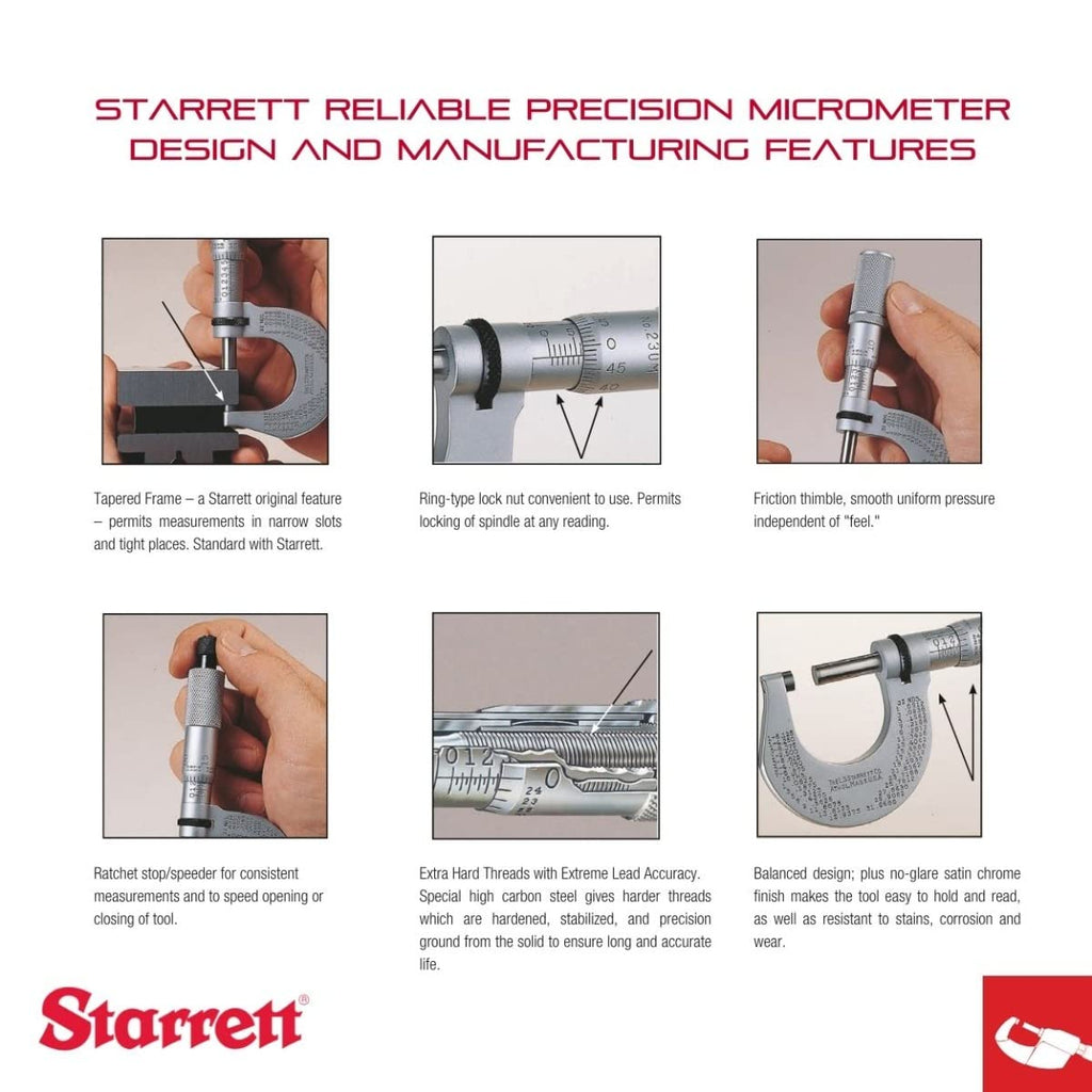 Starrett Outside Digital Micrometer, 0-1" Range, .0001" Graduation