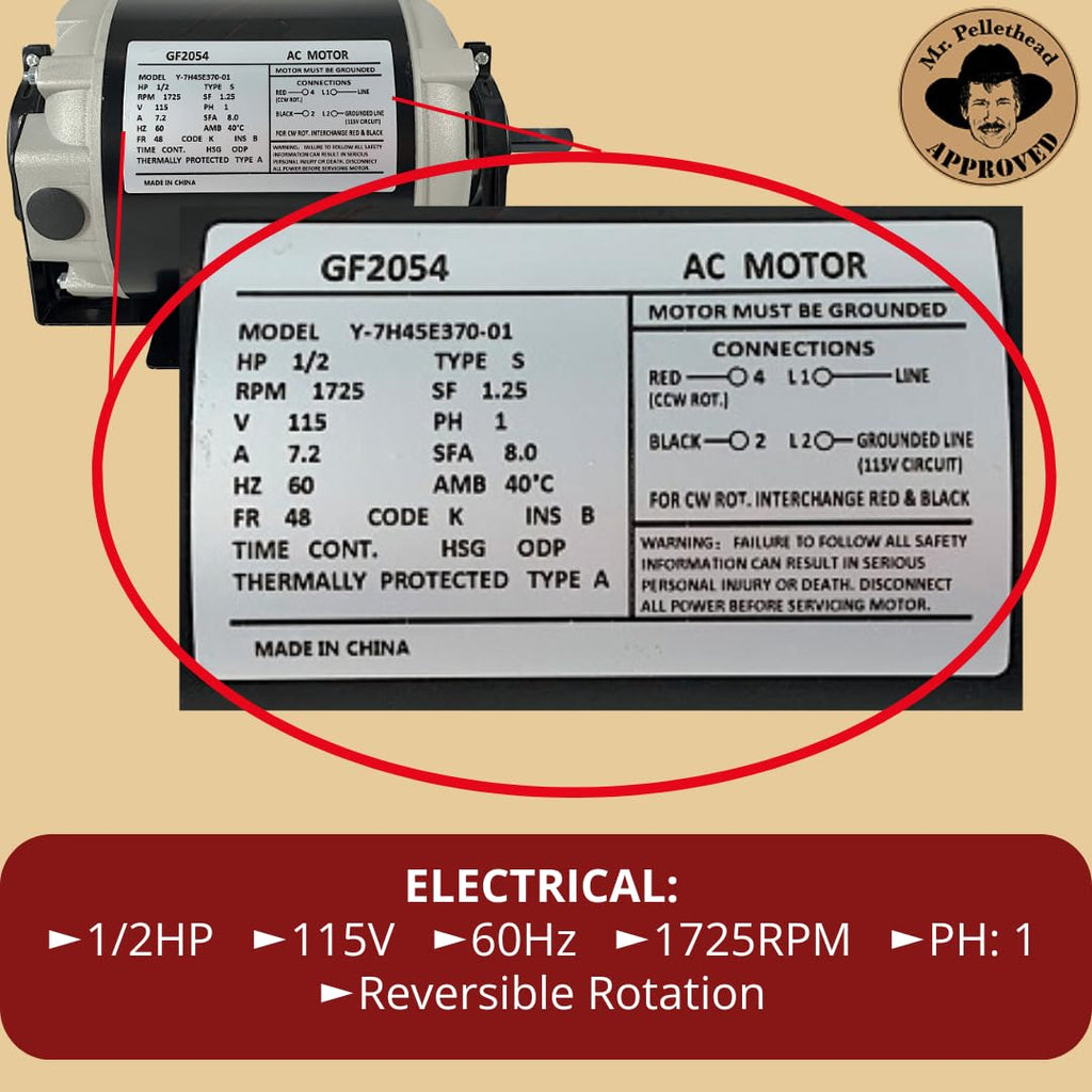 1/2 HP Belt Drive Blower Motor GF2054, 115V 1725 RPM, 48 Frame