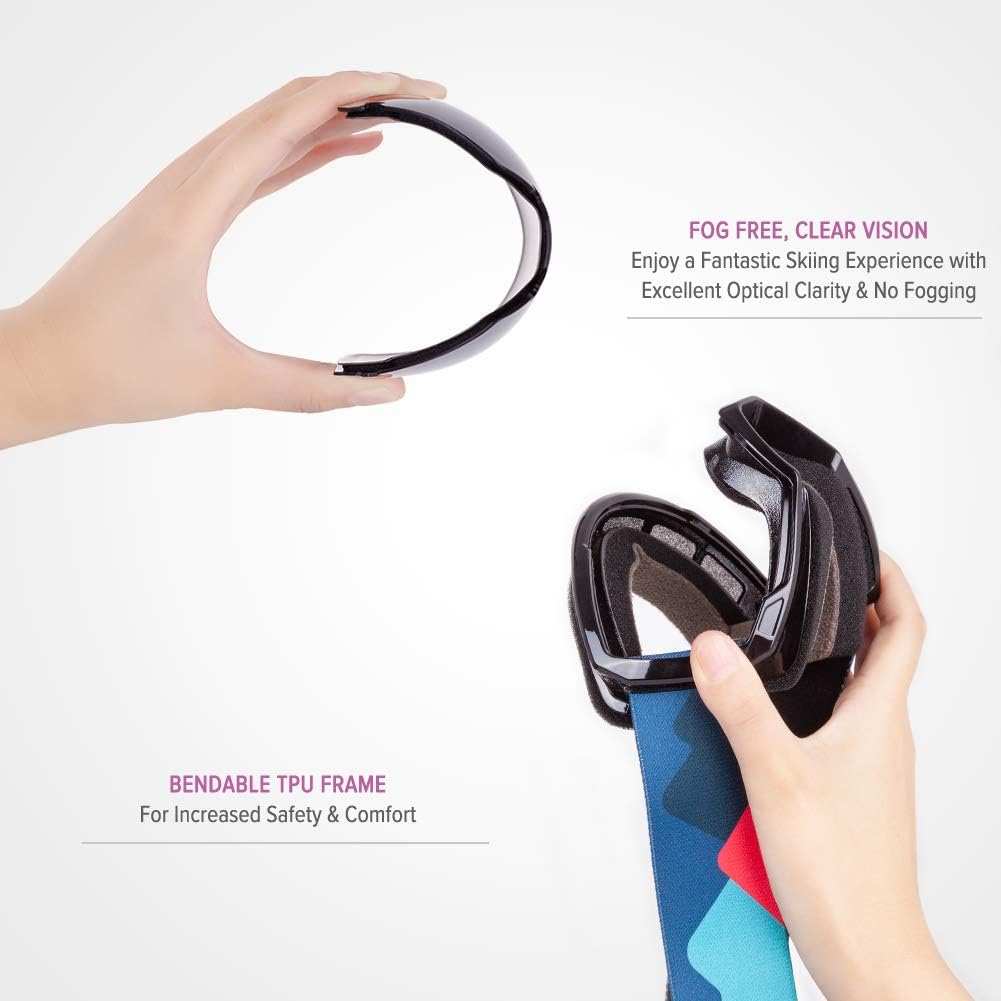 Kids Ski Goggles Anti-Fog OTG Snow Goggles for Winter Sports | Multi-Layer Foam, Impact Lens, Lightweight Frame