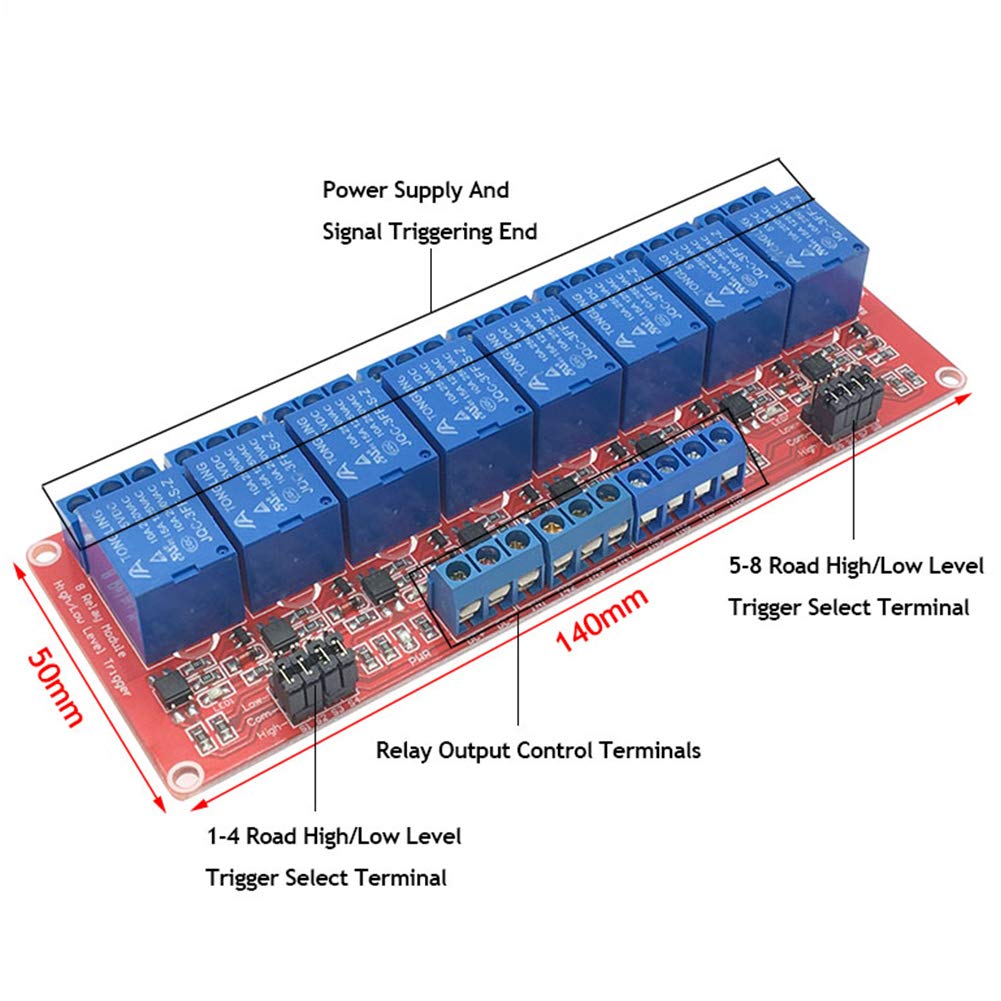 5V 8 Channel Relay with Optocoupler High/Low Level Trigger