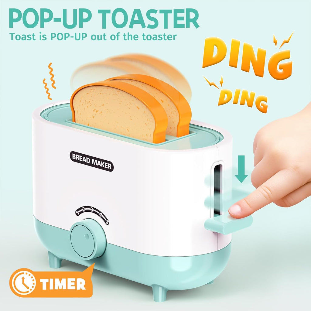 Kids Play Kitchen Accessories Toys Set, Pretend Play Kitchen Appliances Kit - Blender, Coffee Maker, Mixer, Toasters