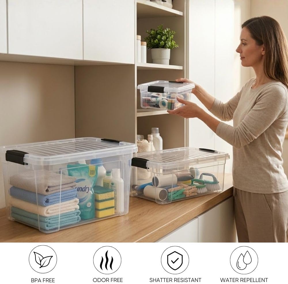 8.7 Quart Clear Plastic Storage Boxes with Lids, Stackable Organizer Containers, BPA-Free Storage Bins for Home