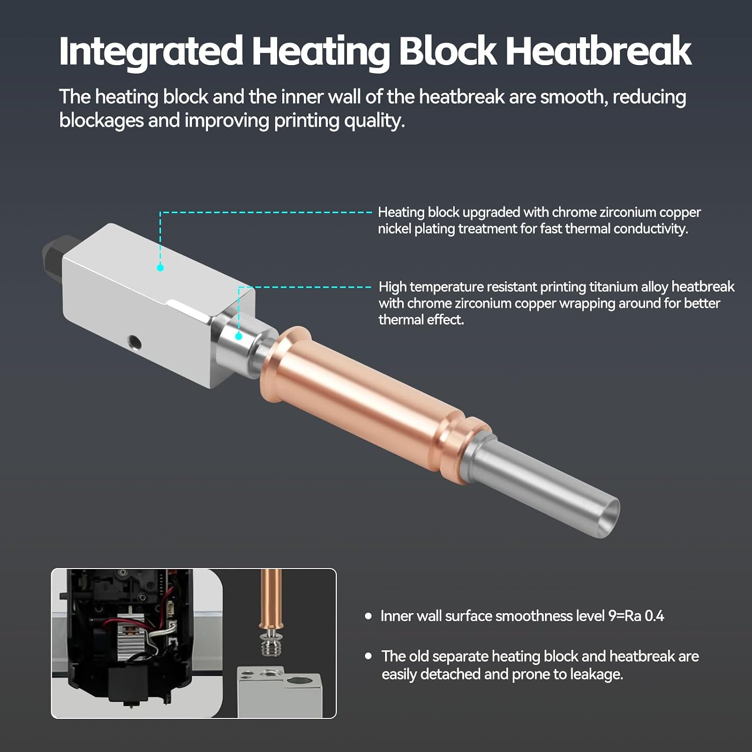 Upgrade Kobra 3/Kobra 3 V2 Combo Ceramic Hotend,0.4mm Hardened Steel Nozzle+Heating Block Integrated Structure Hot